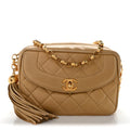 Lambskin Quilted Tassel Flap Camera Bag Light Beige