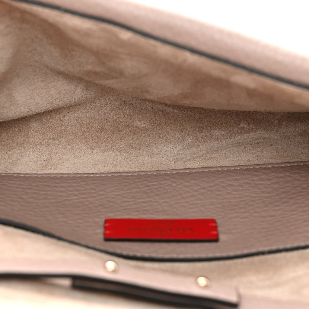 Grainy Calfskin Rockstud Double Flap Crossbody Bag Poudre