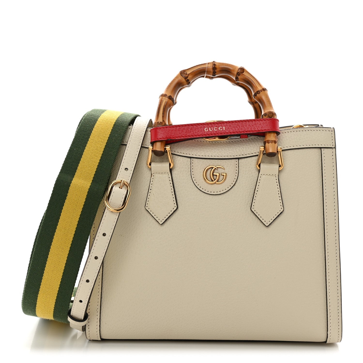 Textured Dollar Calfskin Web Small Diana Tote Bag Mystic White