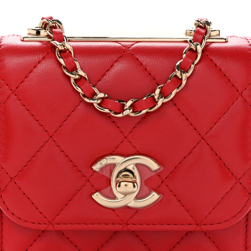 Lambskin Quilted Mini Trendy CC Clutch With Chain Red