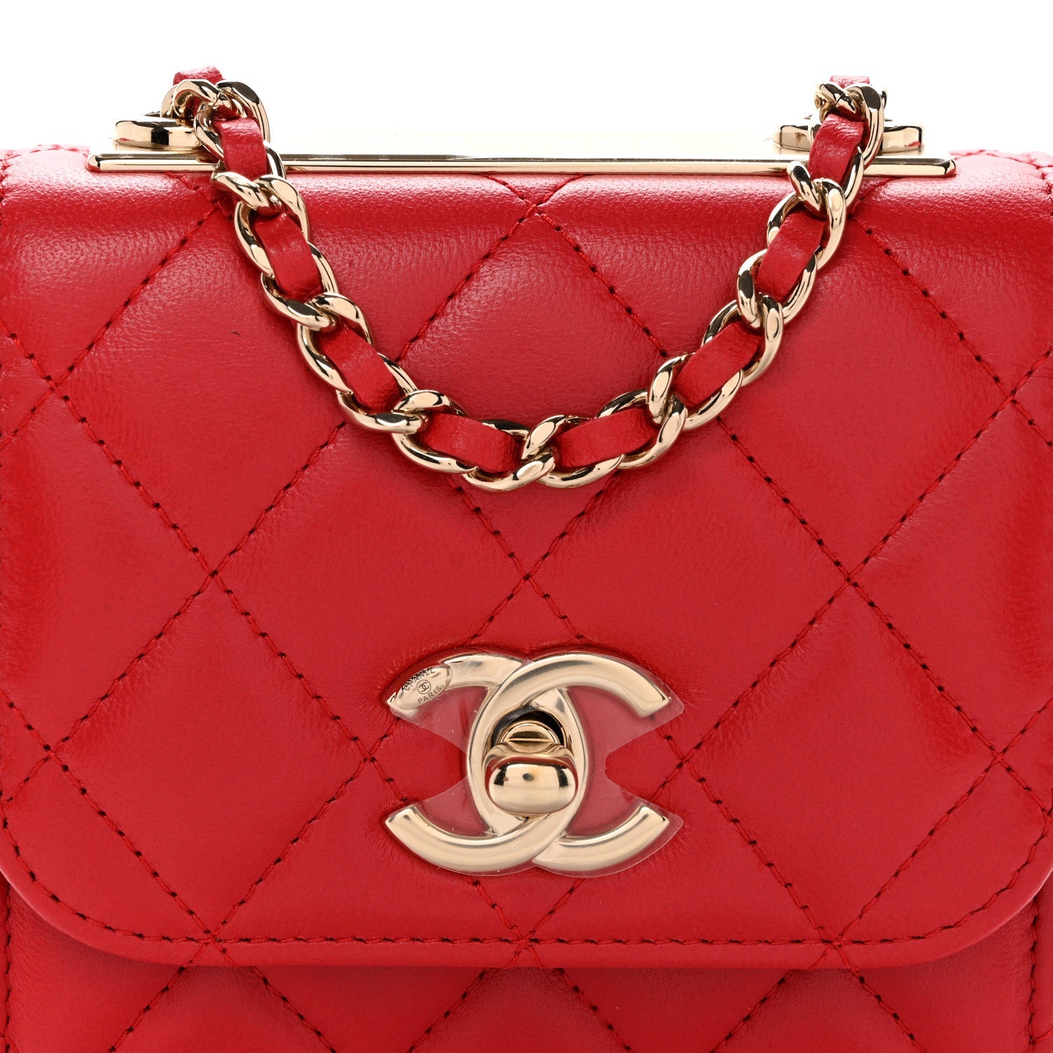 Lambskin Quilted Mini Trendy CC Clutch With Chain Red