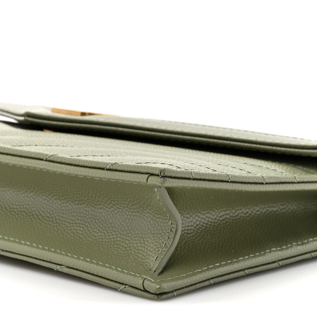 Grain De Poudre Matelasse Chevron Monogram Envelope Chain Wallet Light Sage