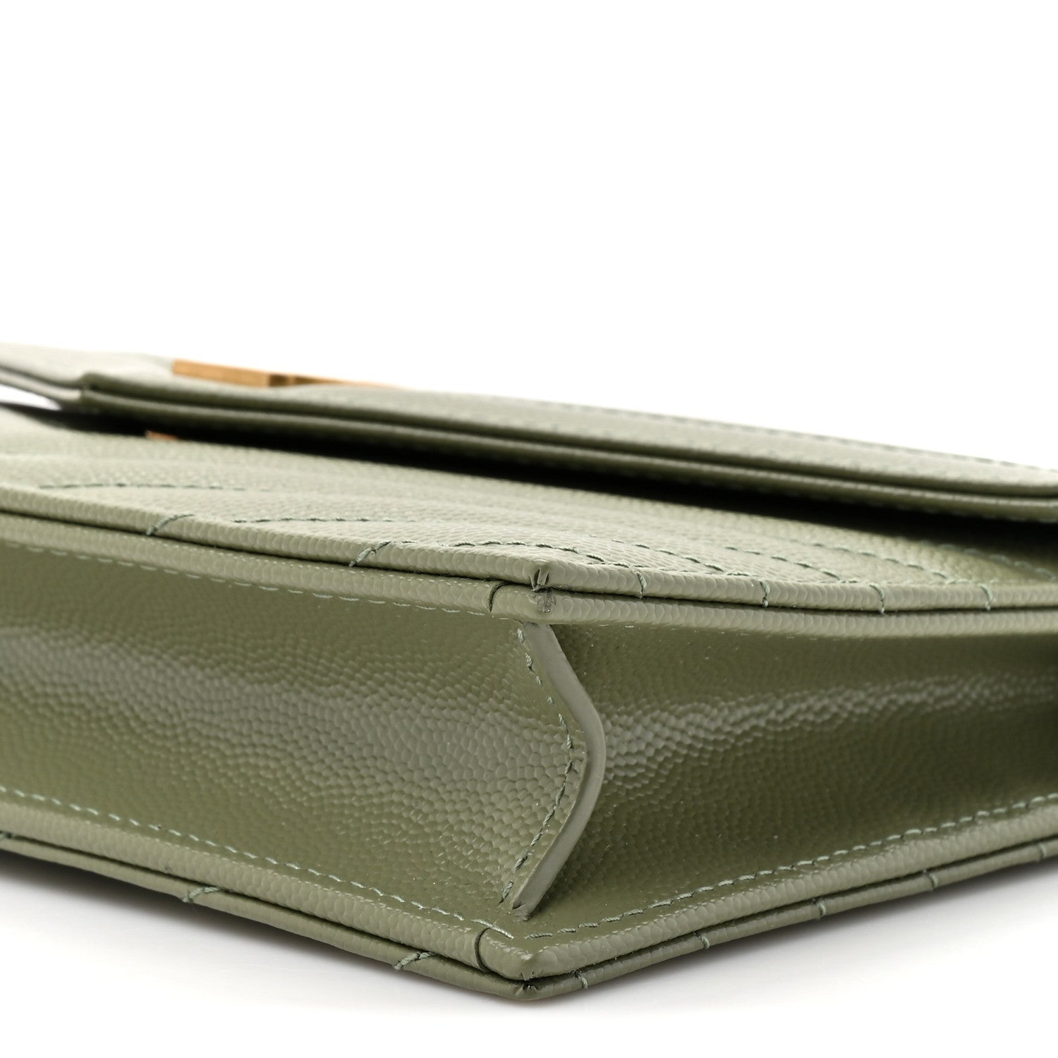 Grain De Poudre Matelasse Chevron Monogram Envelope Chain Wallet Light Sage
