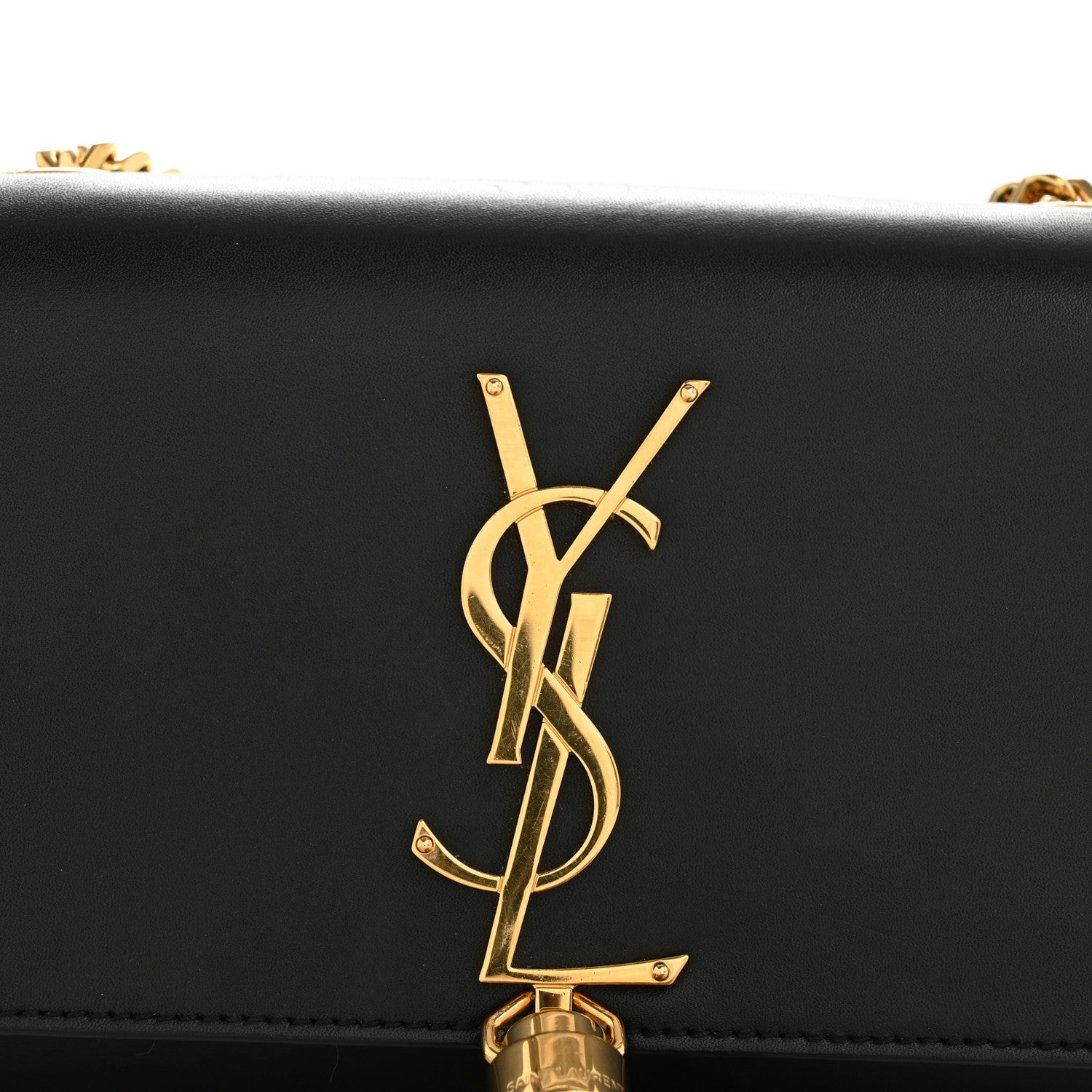 Calfskin Small Classic Monogram Kate Tassel Satchel Black