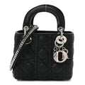Metallic Calfskin Cannage Mini Lady Dior Black