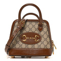 GG Supreme Monogram Azalea Calfskin Mini Horsebit 1955 Top Handle Bag Beige Ebony Brown Sugar
