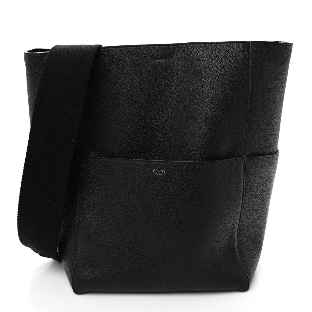 Soft Grained Calfskin Sangle Bucket Bag Black
