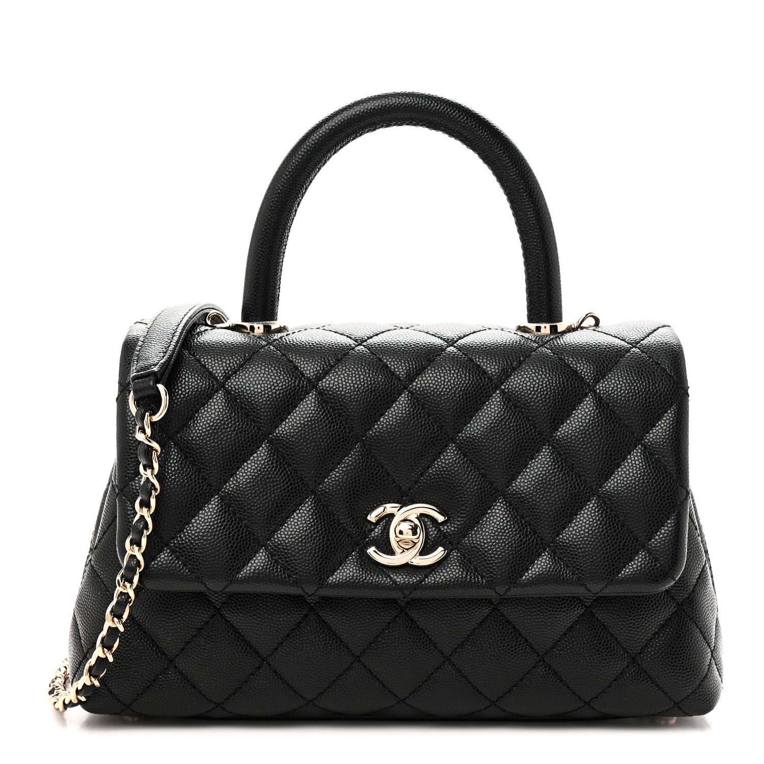 Caviar Quilted Mini Coco Handle Flap Black