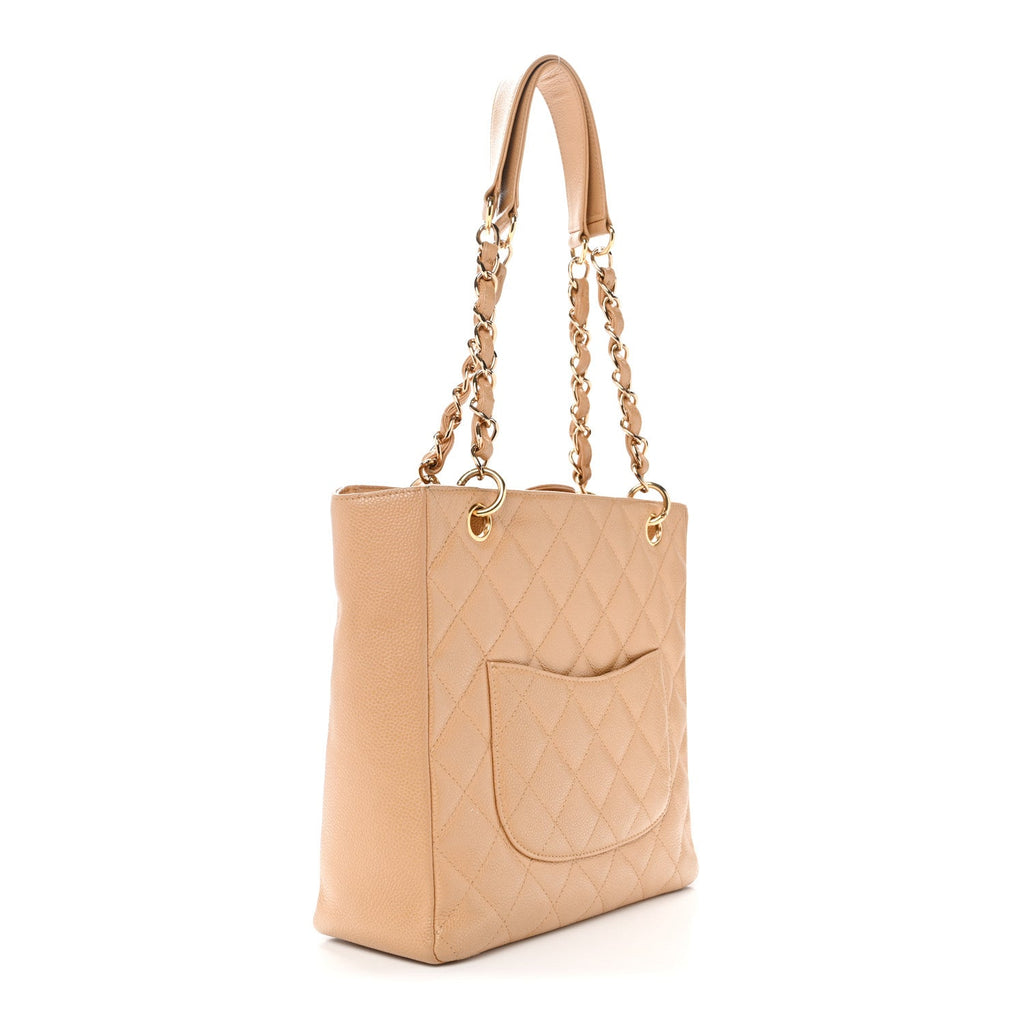 Caviar Quilted Petit Shopping Tote PST Dark Beige