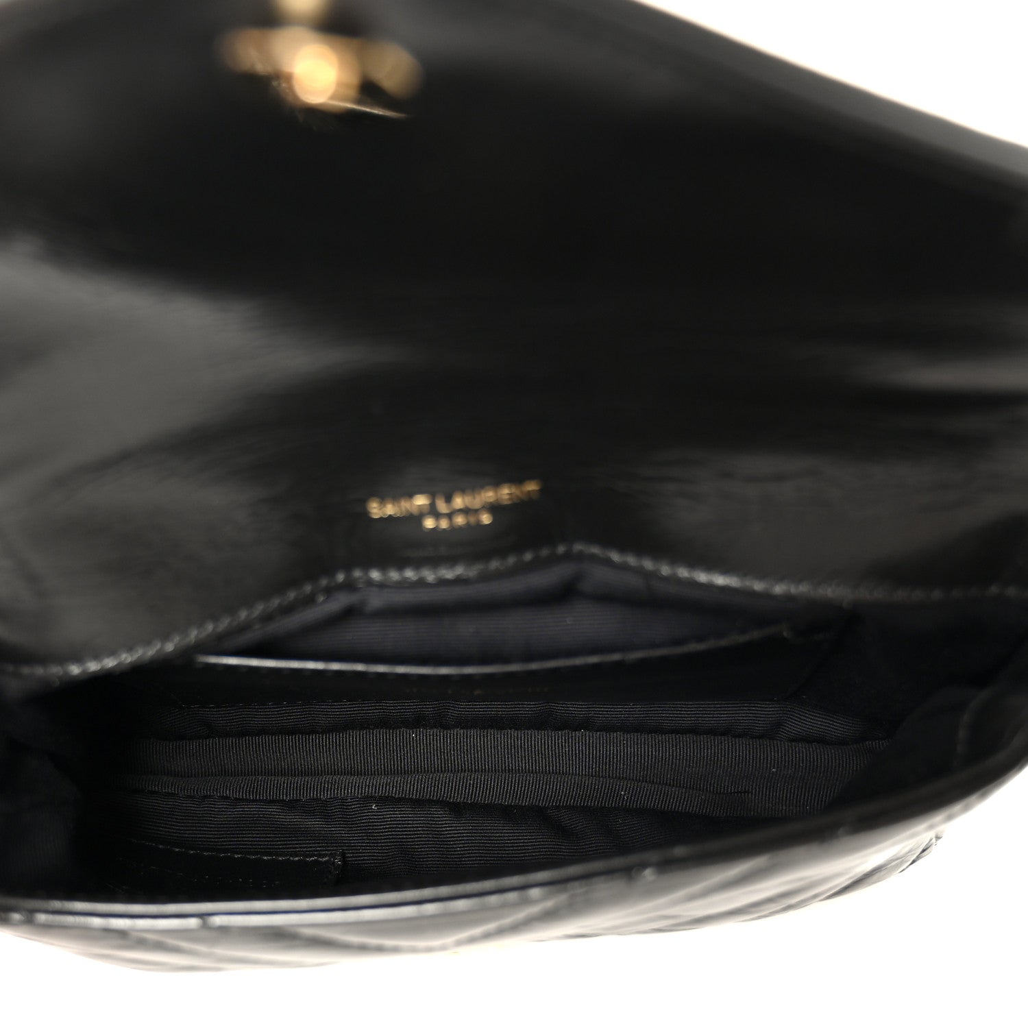 Shiny Calfskin Matelasse Chevron Monogram Mini College Bag Black