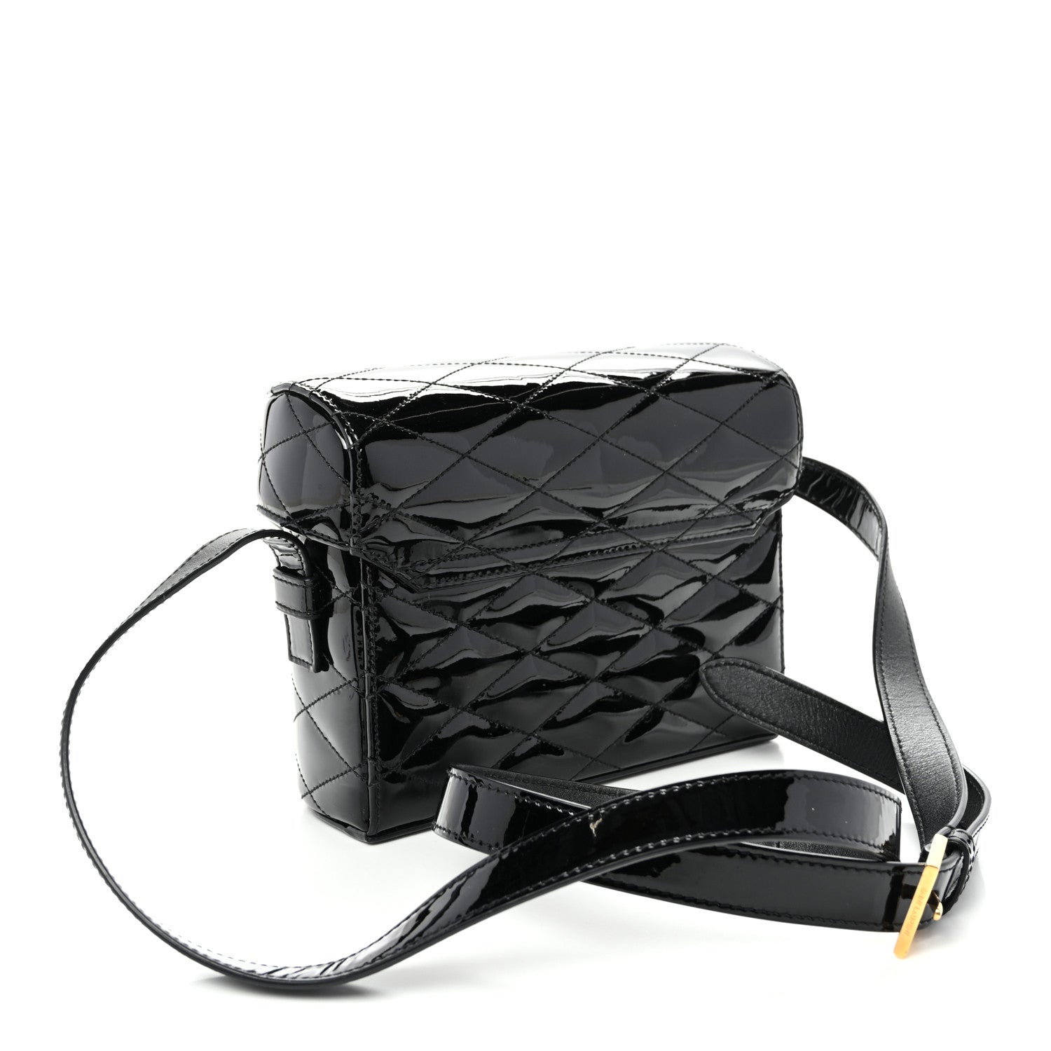 Patent Matelasse Monogram June Box Bag Black