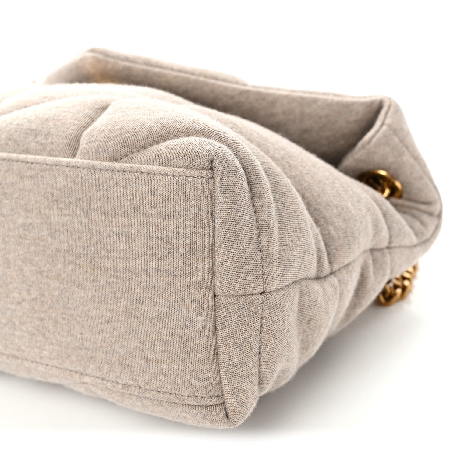 Jersey Quilted Small Loulou Puffer Monogram Chain Satchel Chalk Beige