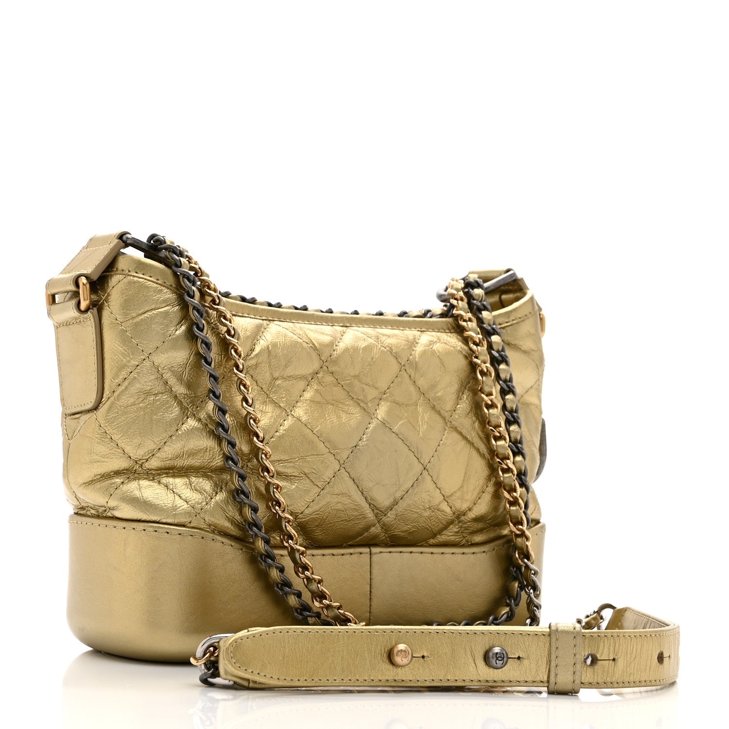 Metallic Aged Calfskin Quilted Small Gabrielle Hobo Gold