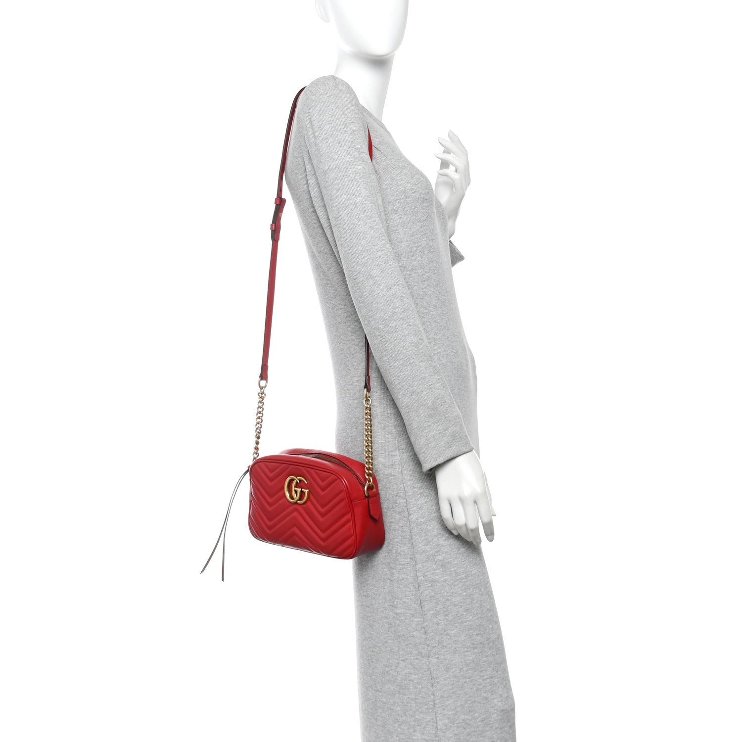 Calfskin Matelasse Small GG Marmont Chain Shoulder Bag Hibiscus Red