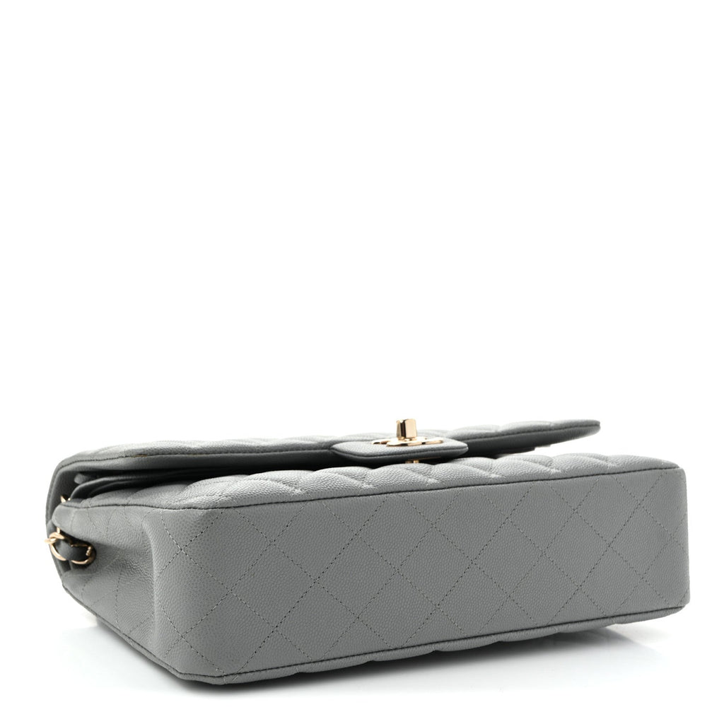 Caviar Quilted Medium Double Flap Grey