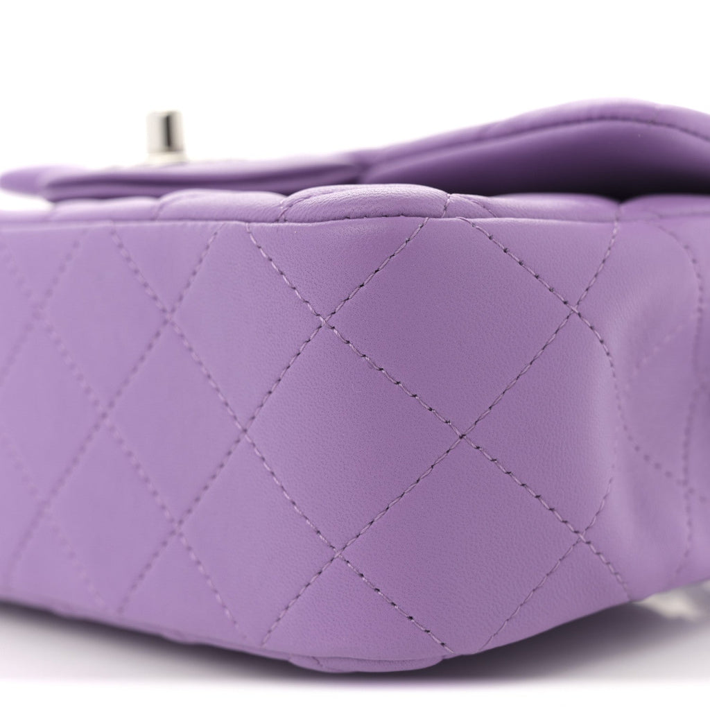 Lambskin Quilted Mini Rectangular Flap Purple