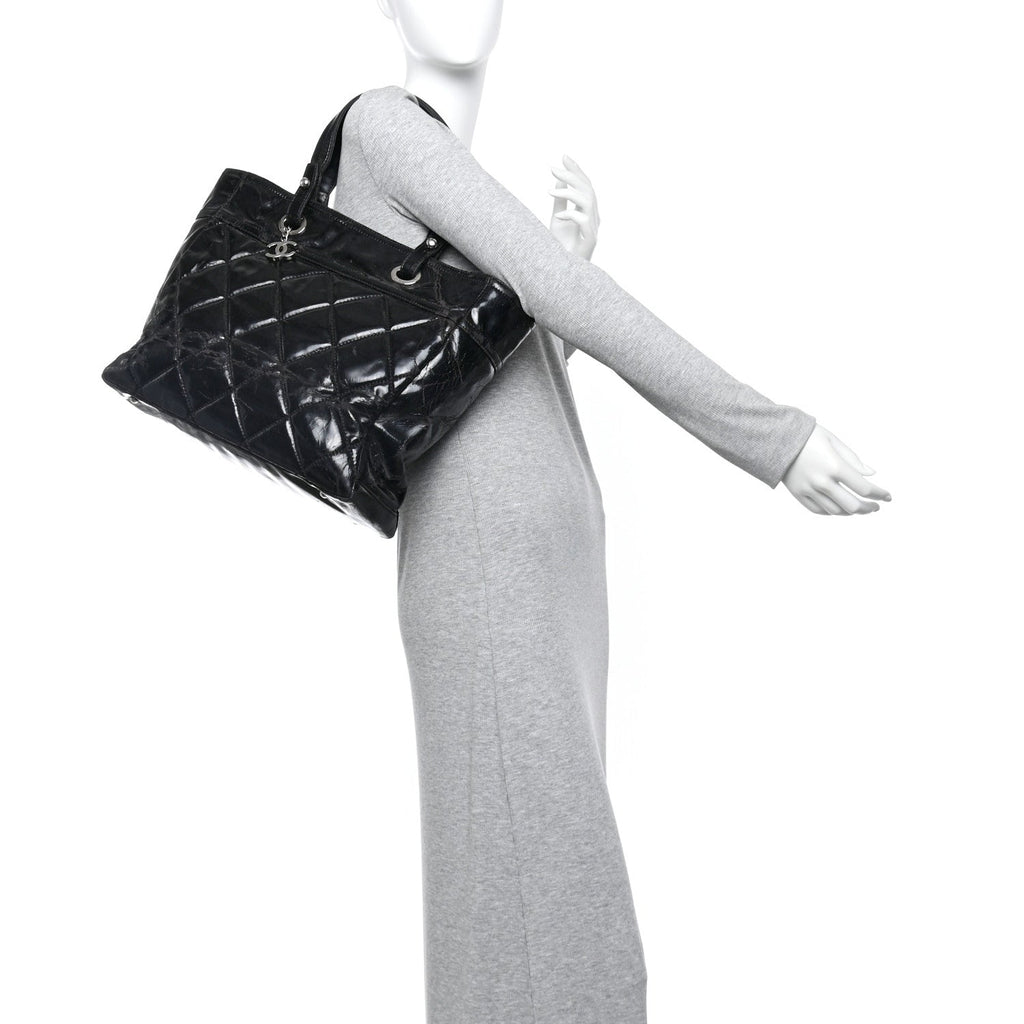Vinyl Quilted Large Paris Biarritz Tote Black