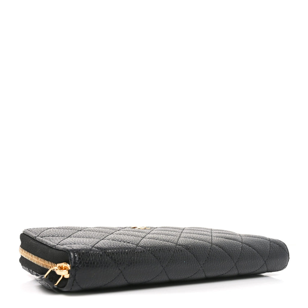 Caviar Quilted Large Gusset Zip Around Wallet Black