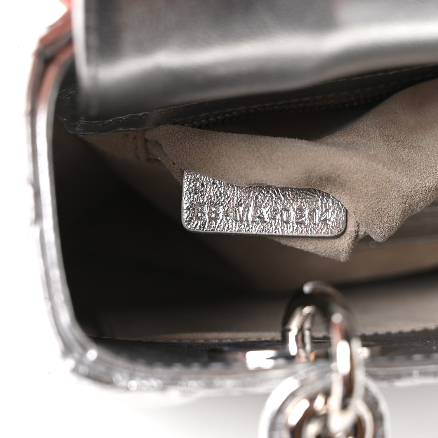 Metallic Grained Calfskin Cannage Small Lucky Badges My Lady Dior Silver