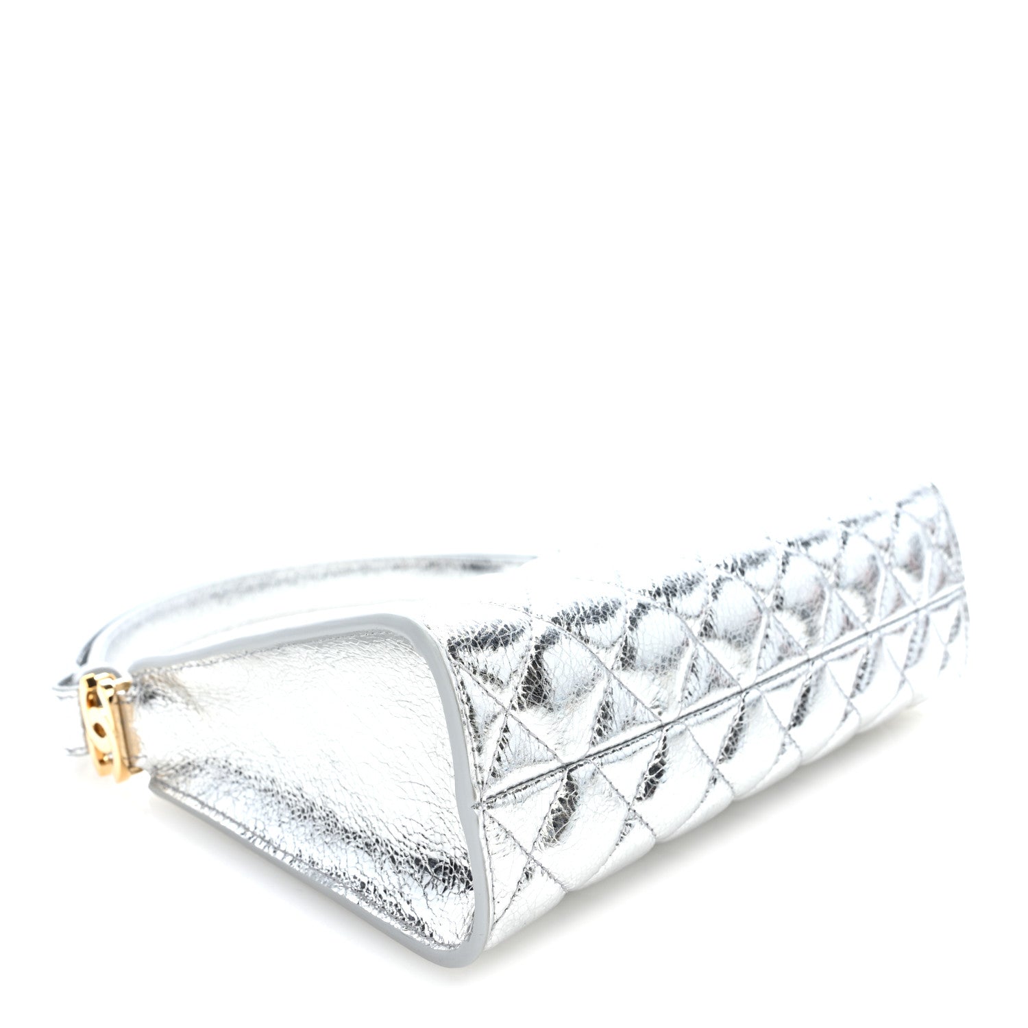 Metallic Aged Calfskin Quilted Hobo Bag Silver