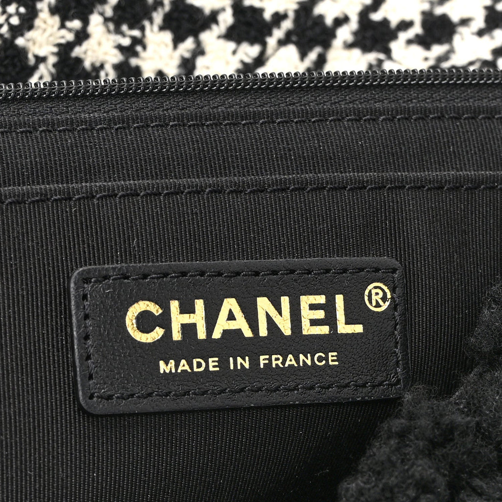 Shearling Tweed Jumbo Single Flap Black White