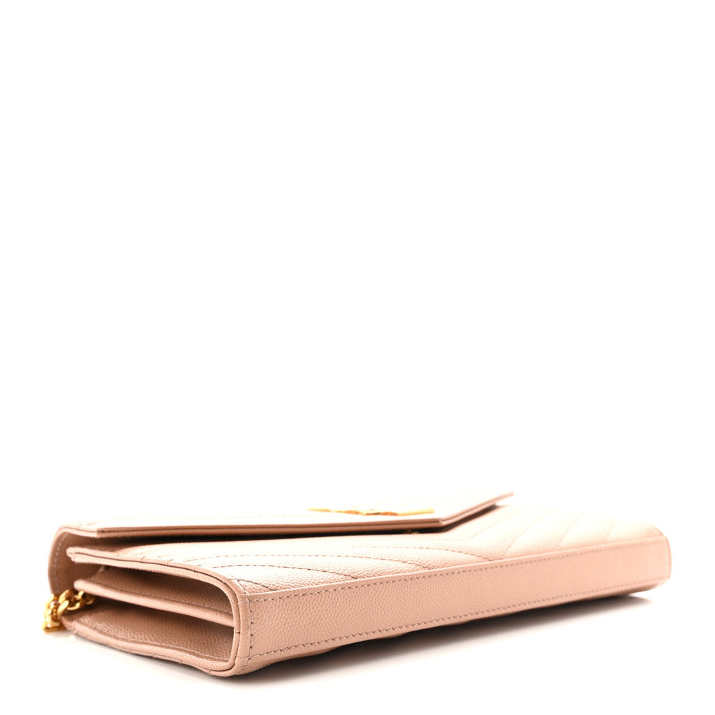 Grain De Poudre Matelasse Chevron Monogram Chain Wallet Vintage Peach