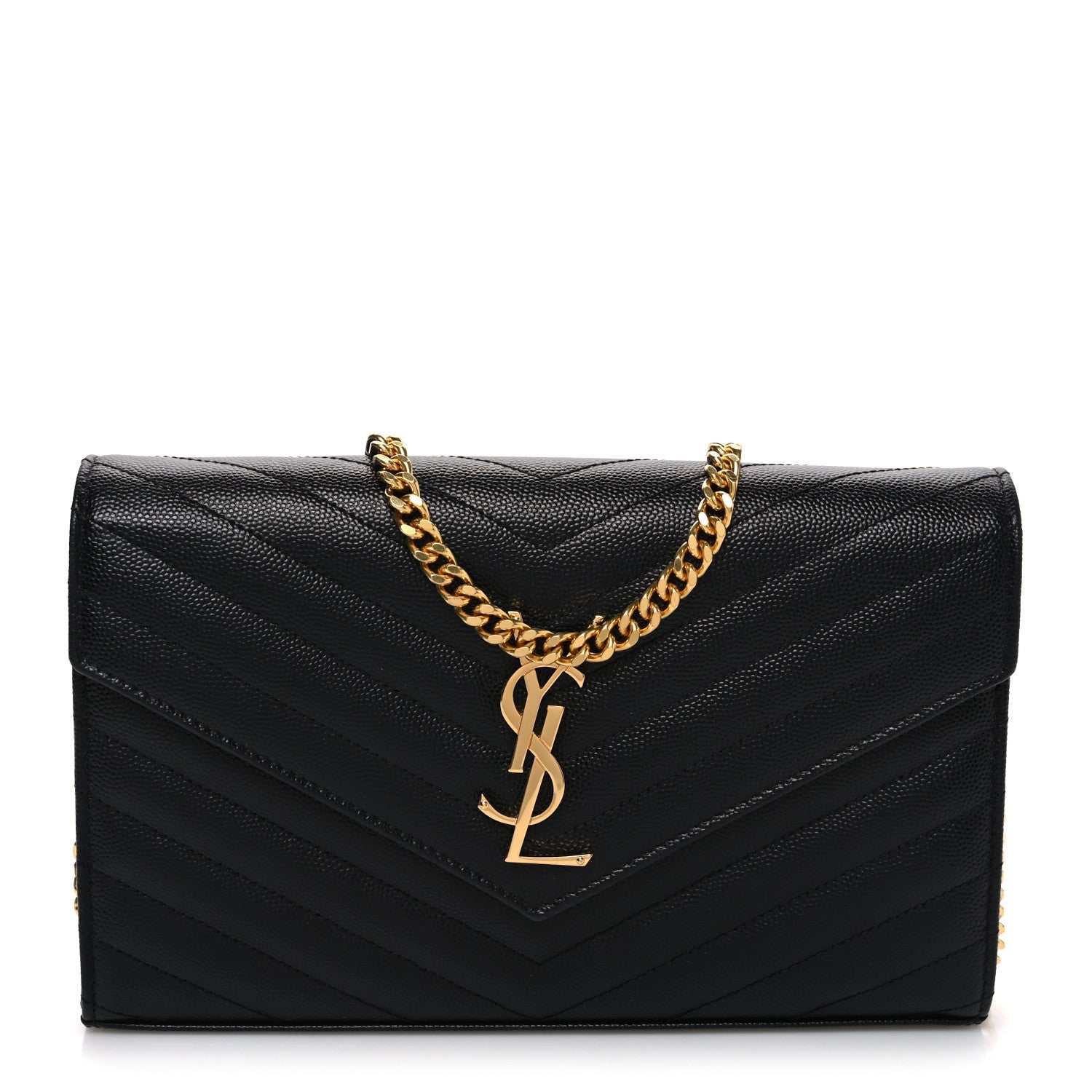 Grain De Poudre Matelasse Chevron Monogram Chain Wallet Black