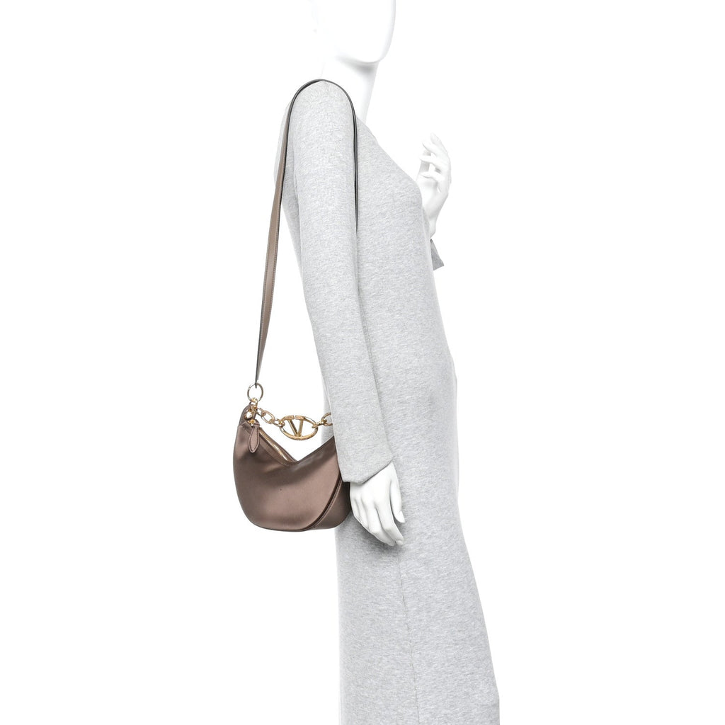Satin Crystal Mini Vlogo Moon Bag Brown