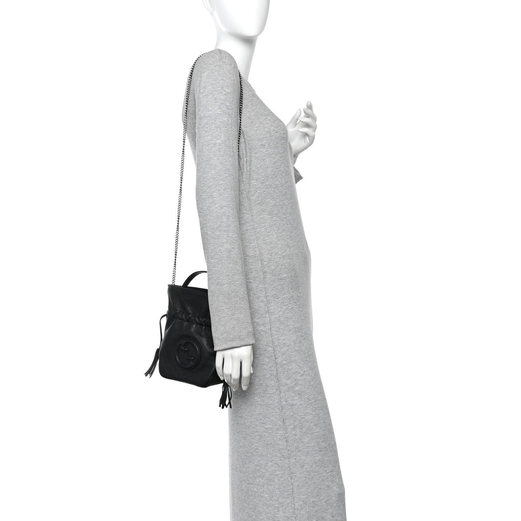 Sakai Be Green Calfskin Diagonal Stitched Mini Blondie Bucket Bag Black