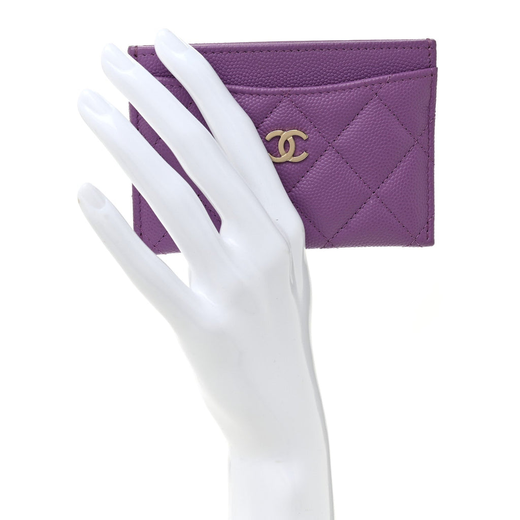 Caviar Quilted Card Holder Purple