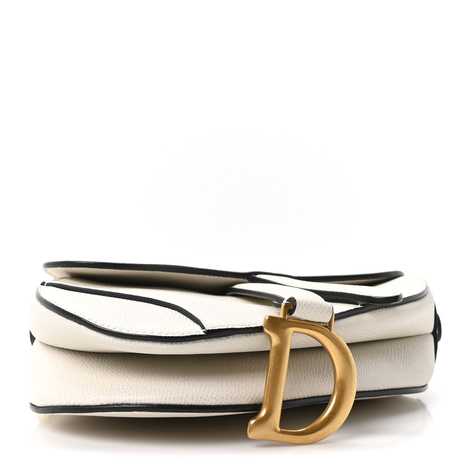 Grained Calfskin Mini Saddle Bag White