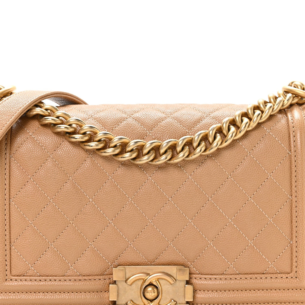 Caviar Quilted Medium Boy Flap Beige