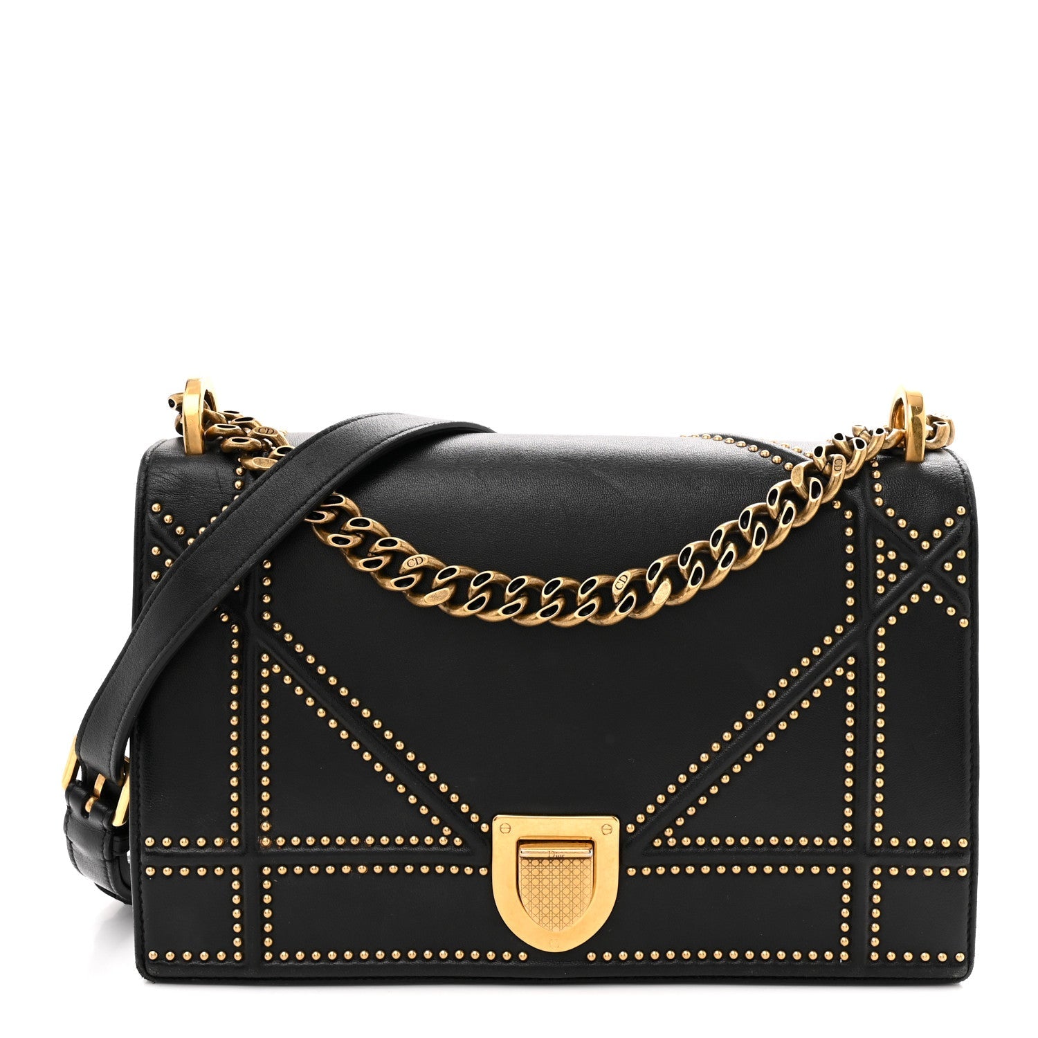 Lambskin Studded Medium Diorama Flap Bag Black