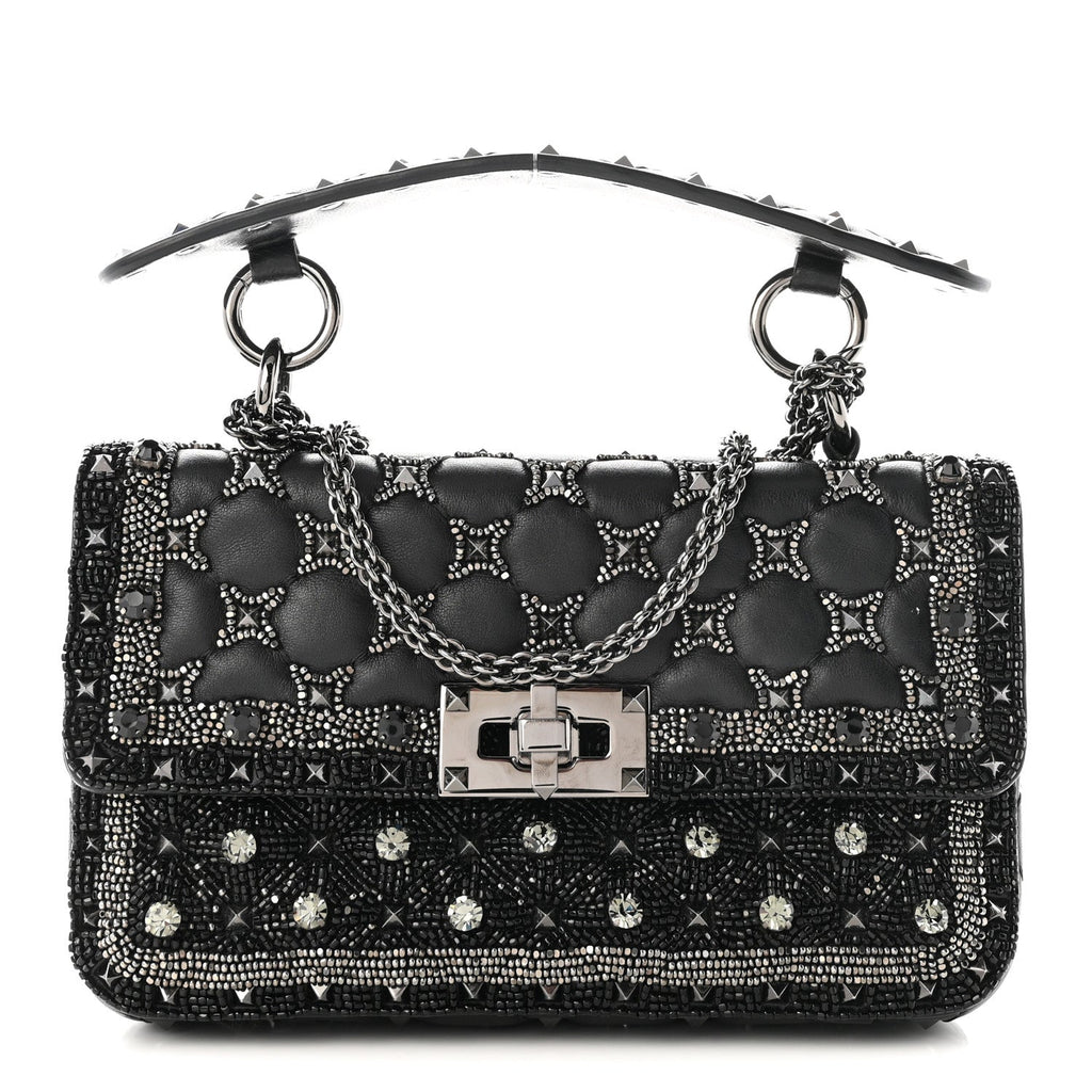 Beaded Small Rockstud Spike It Shoulder Bag Black