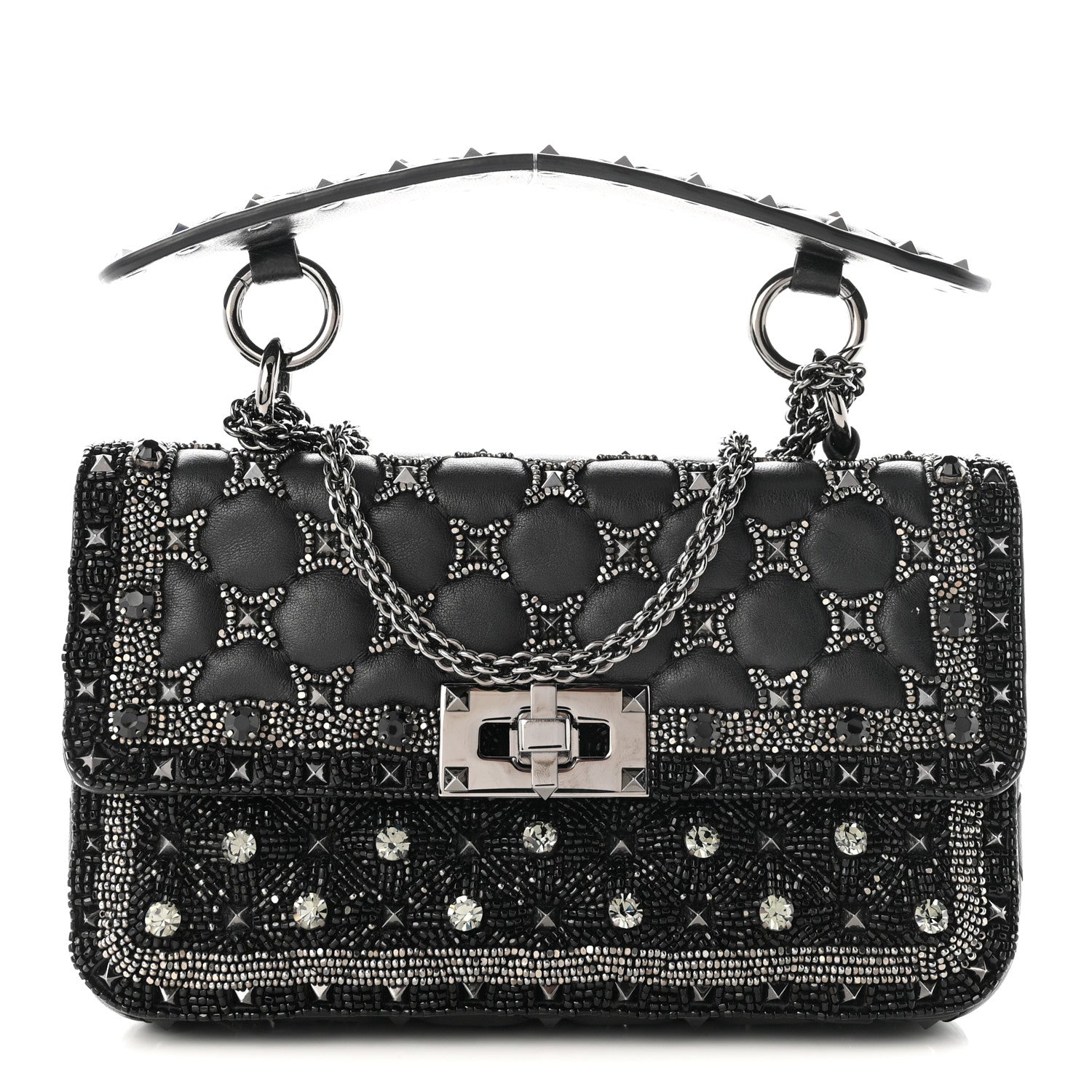 Beaded Small Rockstud Spike It Shoulder Bag Black