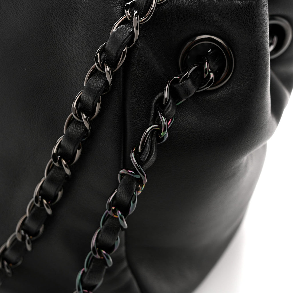 Lambskin Studded Accordion CC Flap Black