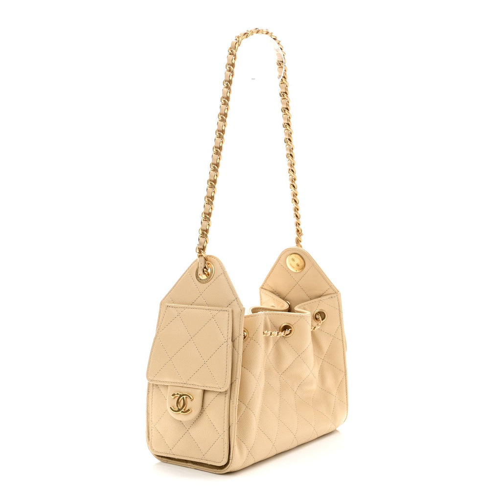 Caviar Quilted Mini Chanel 25 Handbag Beige