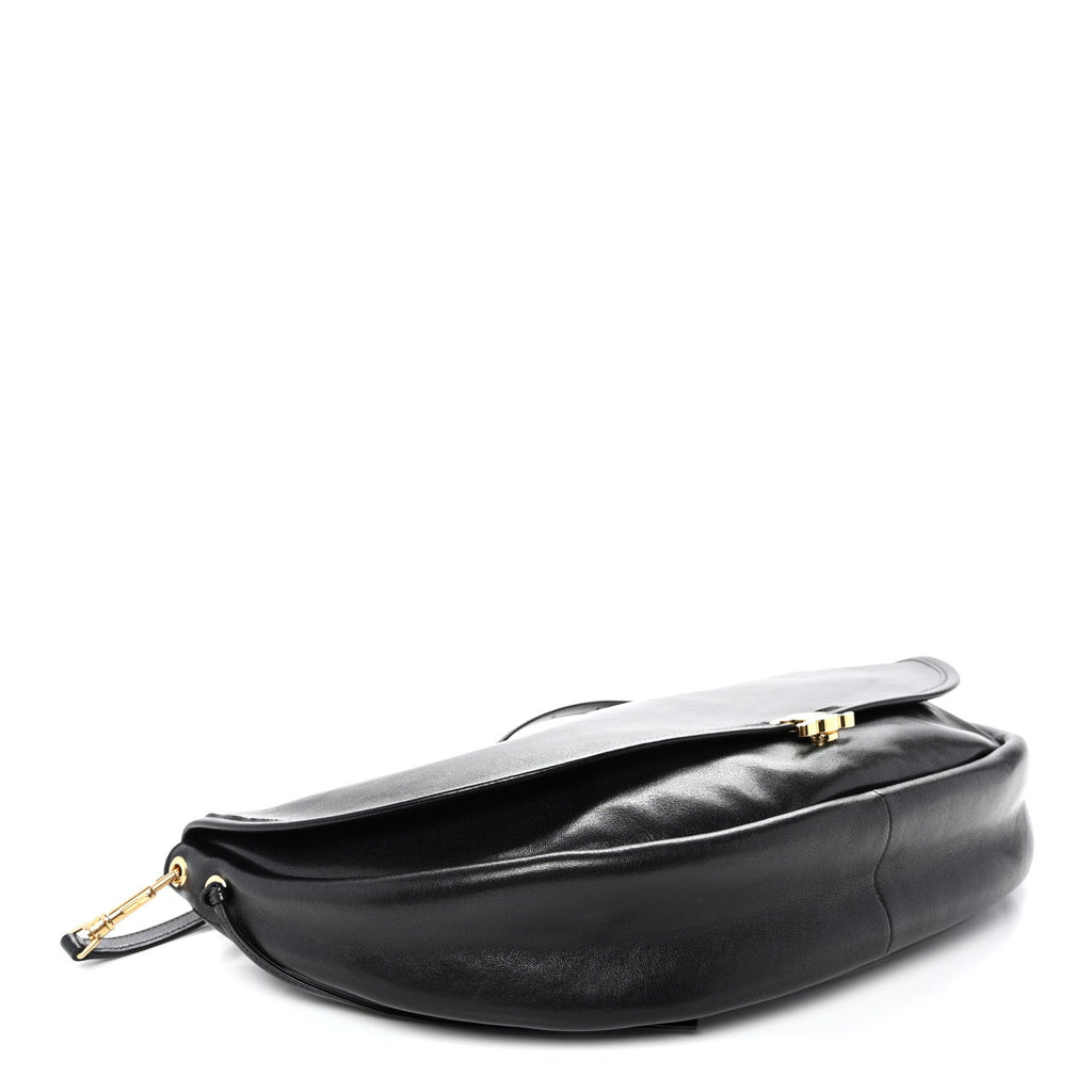 Shiny Lambskin Soft Triomphe Half Moon Bag Black