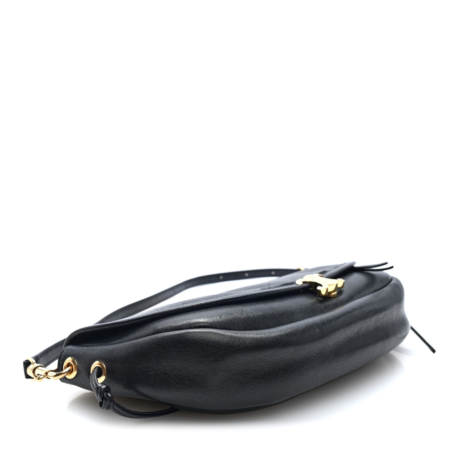 Shiny Lambskin Soft Triomphe Little Half Moon Bag Black