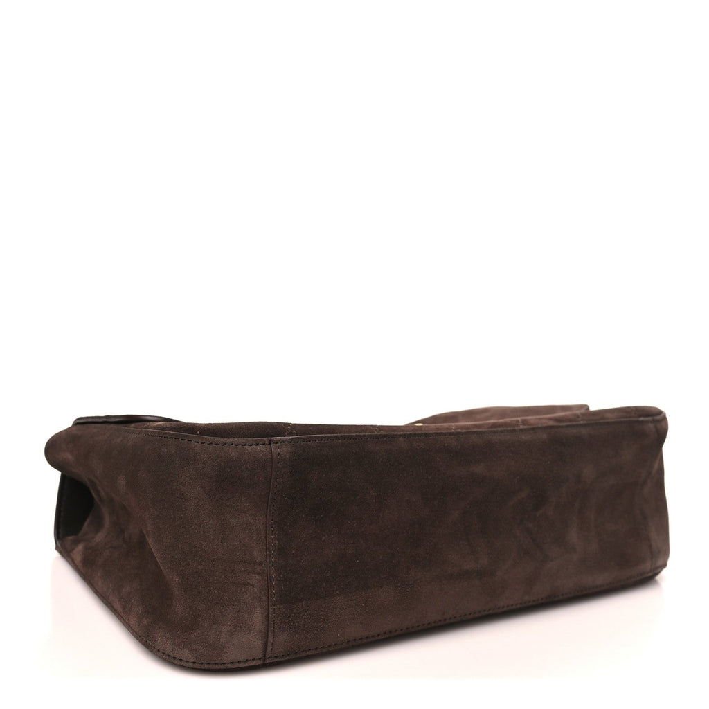 Suede Calfskin Small Souplissimo Maxi Flap Dark Brown