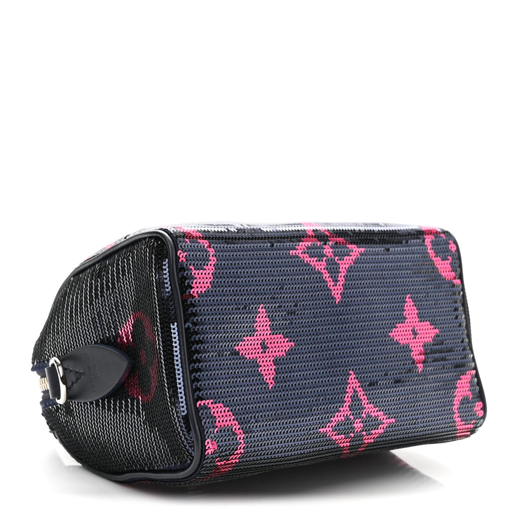Giant Monogram Sequins Speedy Bandouliere 18 Navy Fuchsia