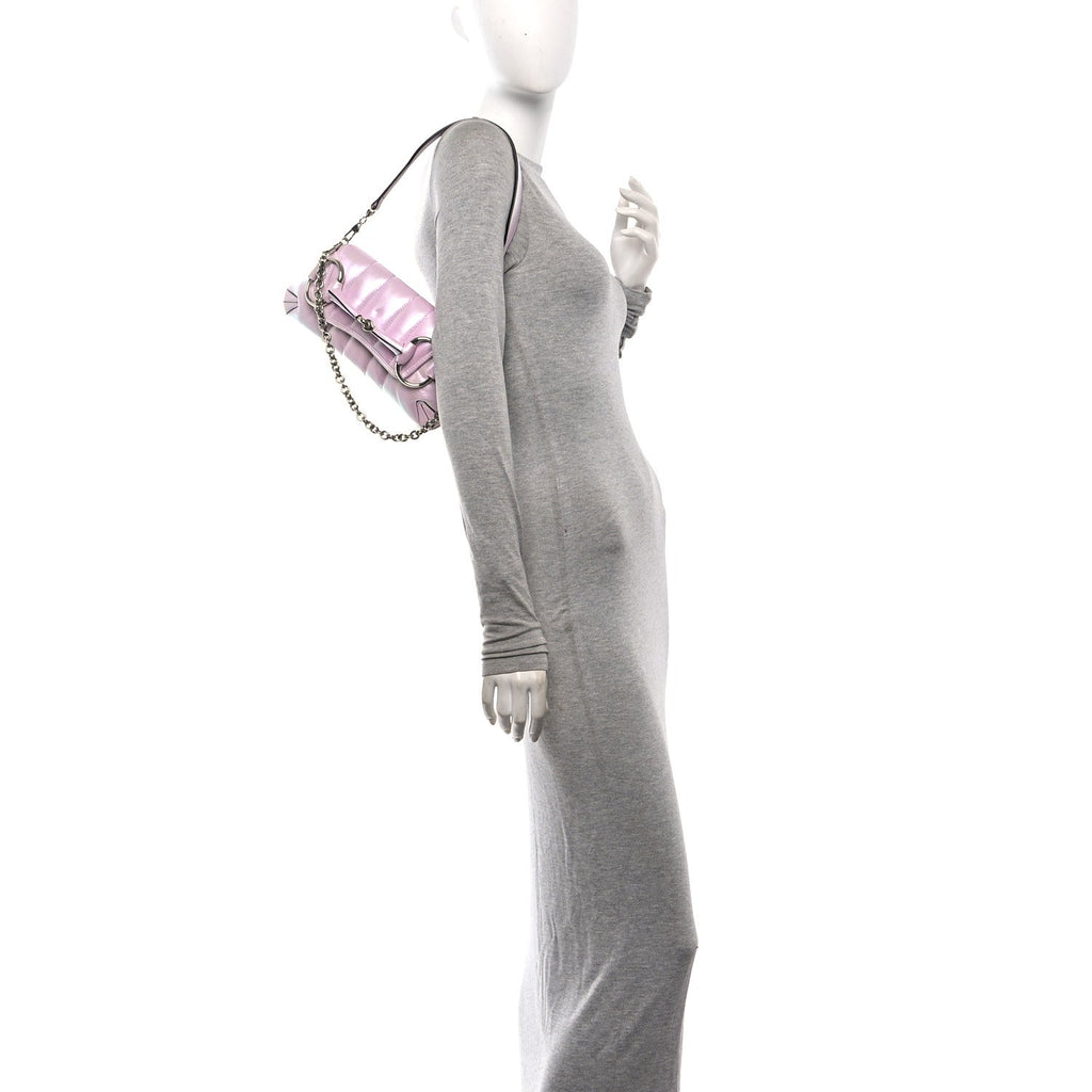 Iridescent Nappa Vertical Matelasse Small Maxi Horsebit Chain Shoulder Bag Escape Pink