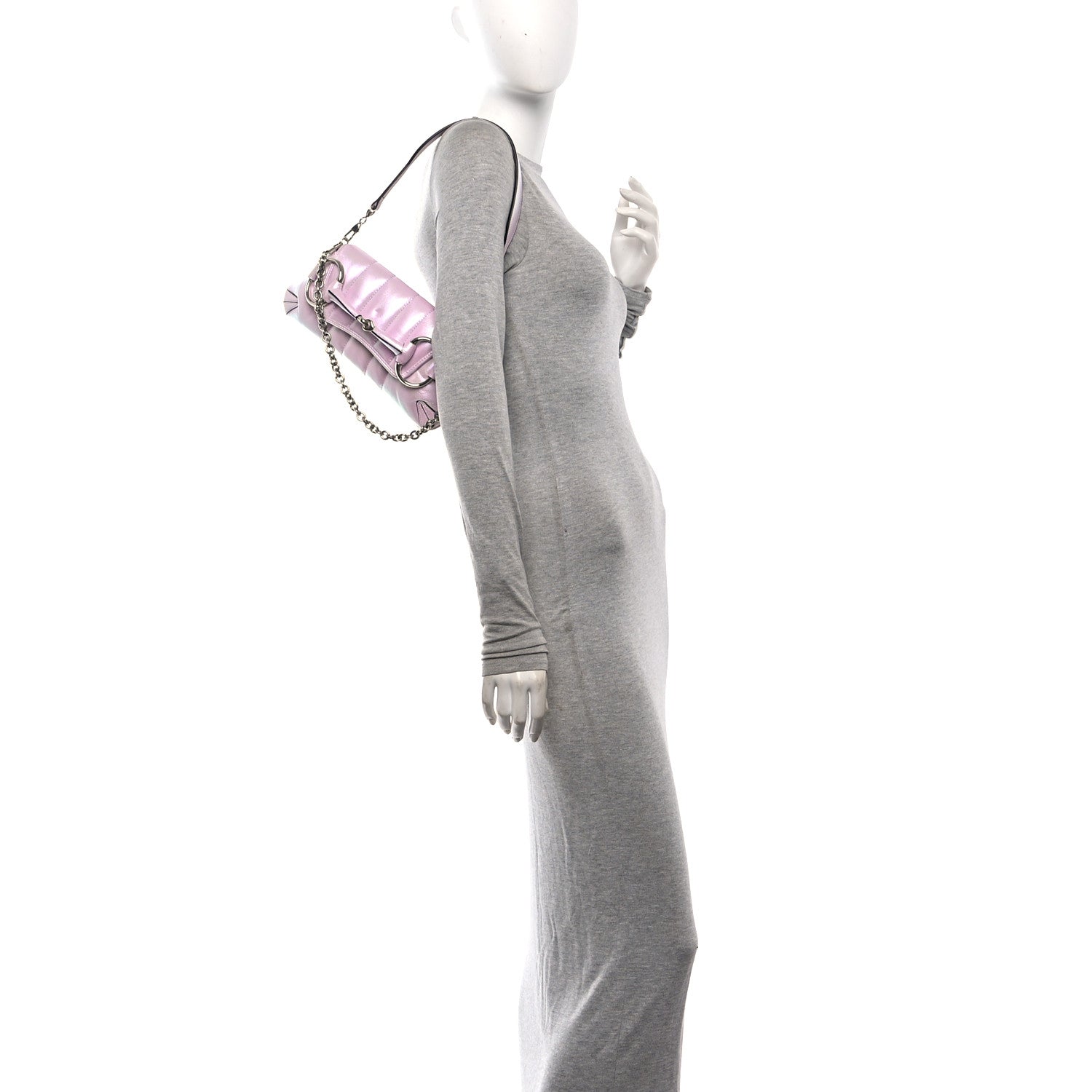 Iridescent Nappa Vertical Matelasse Small Maxi Horsebit Chain Shoulder Bag Escape Pink