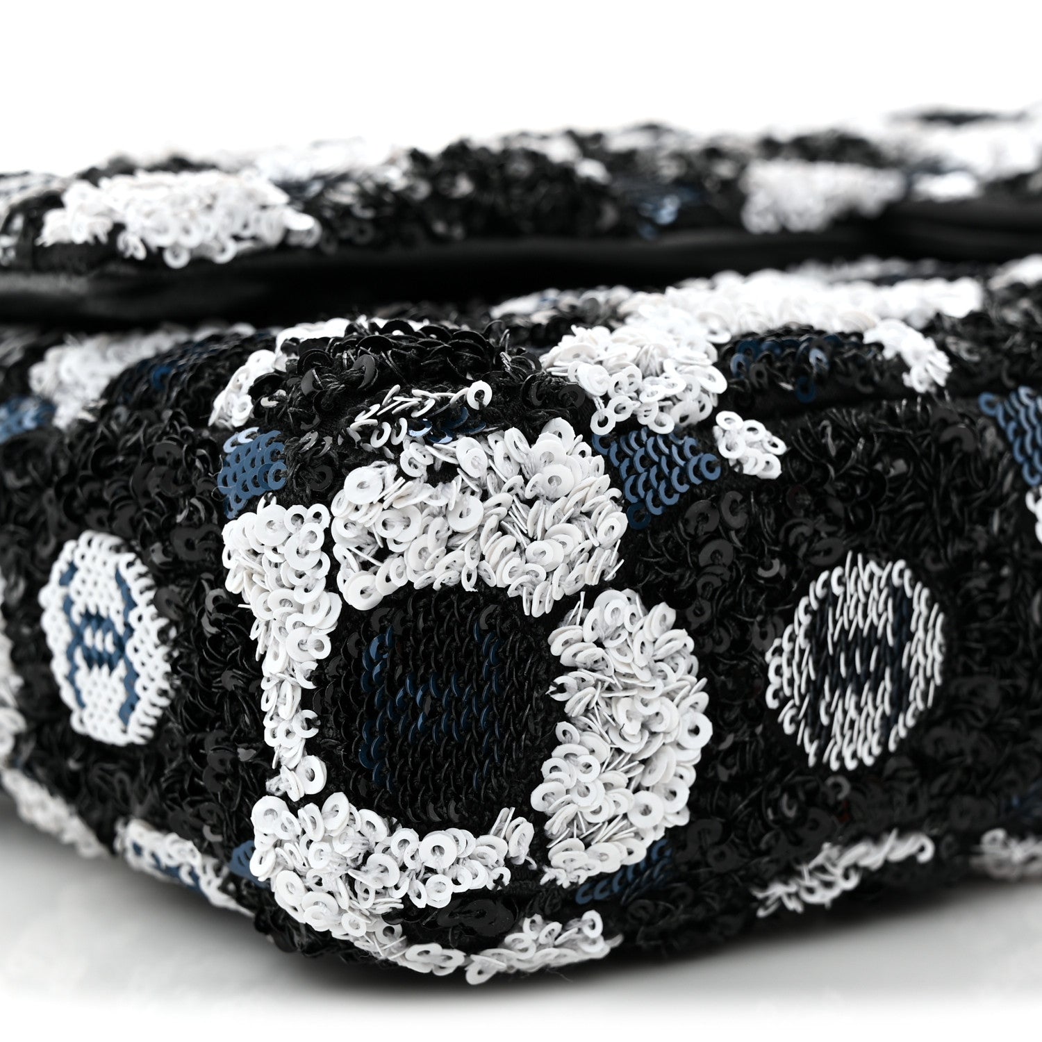 Satin Sequin Embellished Flower East West Flap Black White Blue
