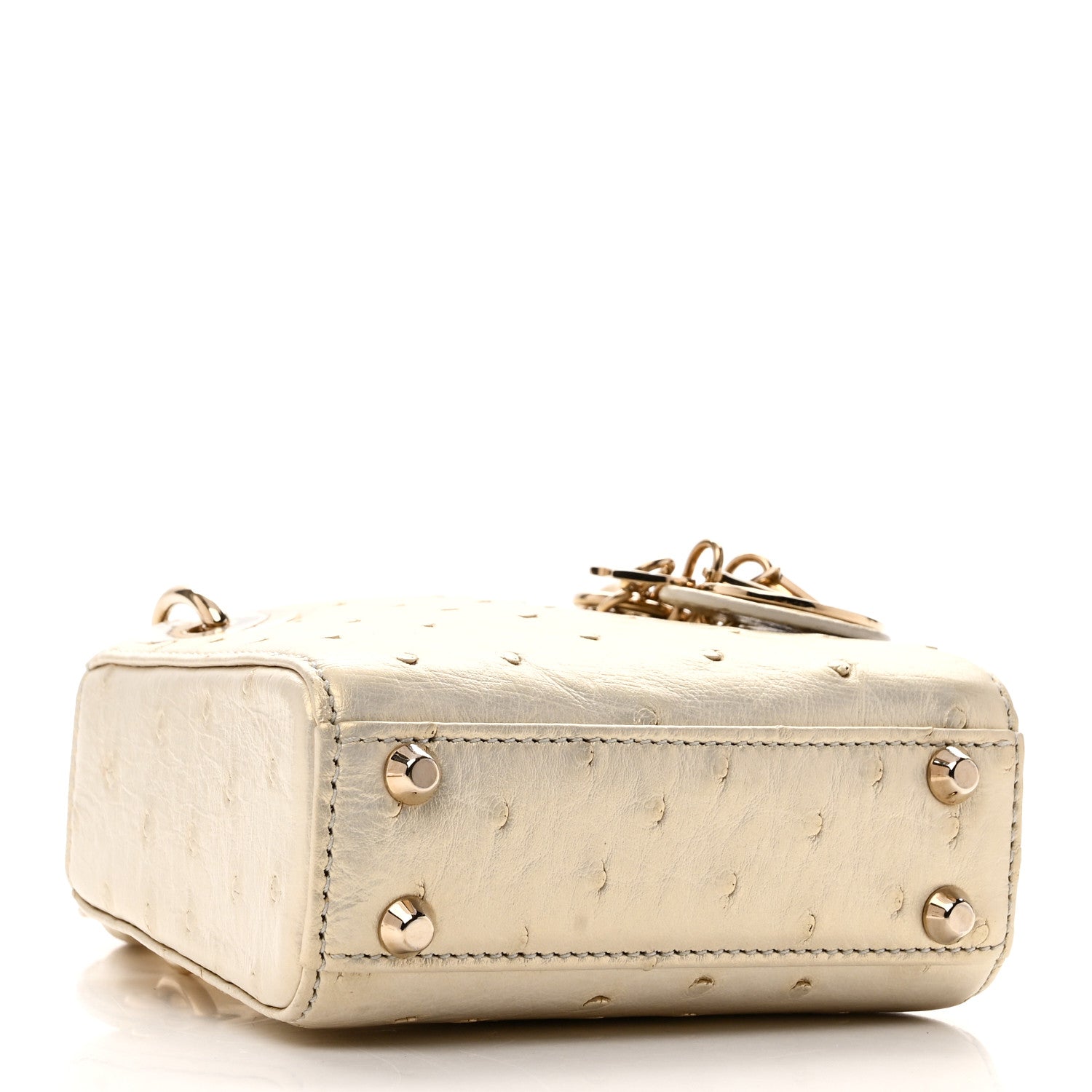 Iridescent Ostrich Micro Lady Dior Latte
