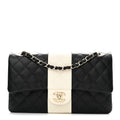 Lambskin Quilted Medium Double Flap Black White