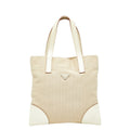 Prada Triangle Logo Canvas Leather Tote Bag