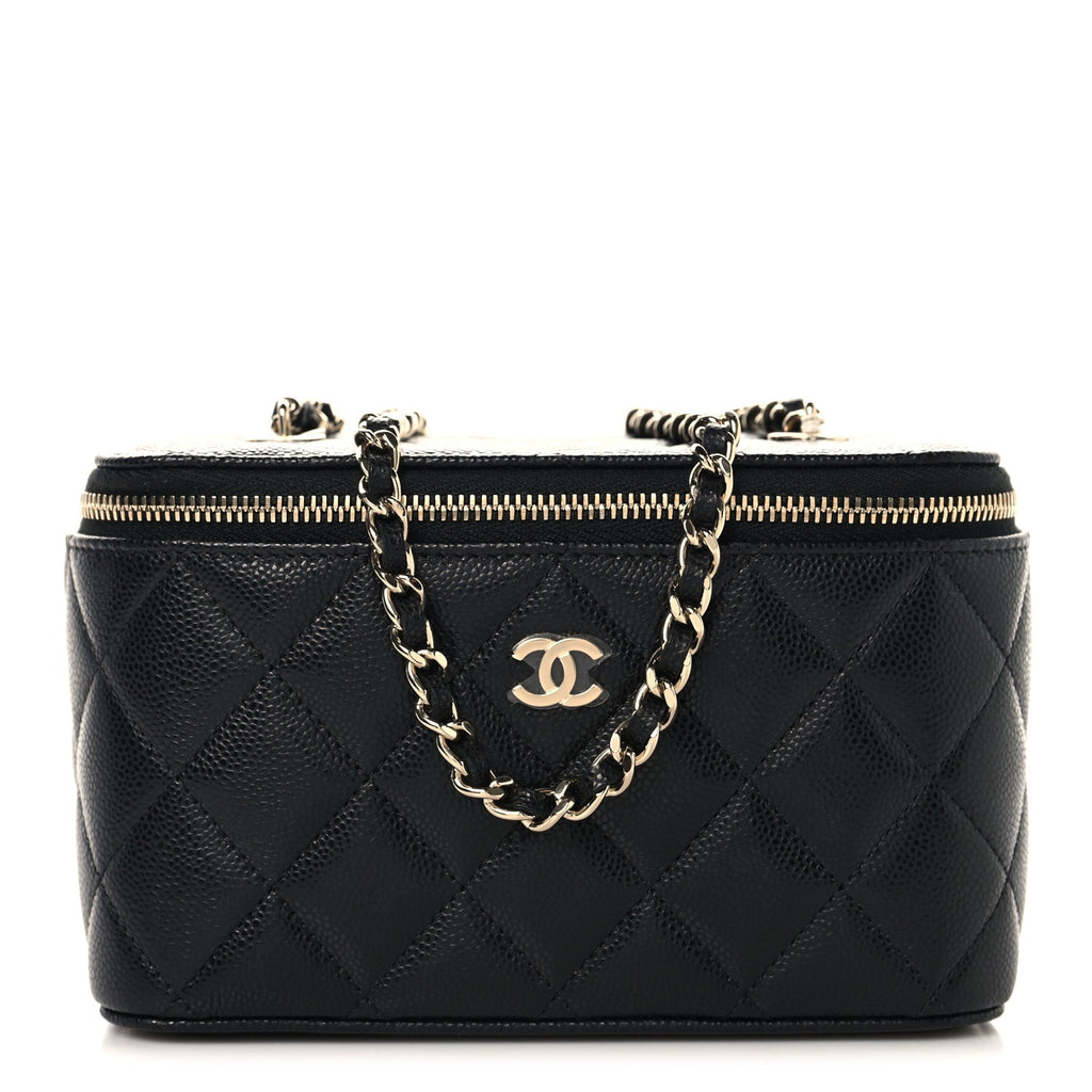 Caviar Quilted Small Vanity Case With Chain Black