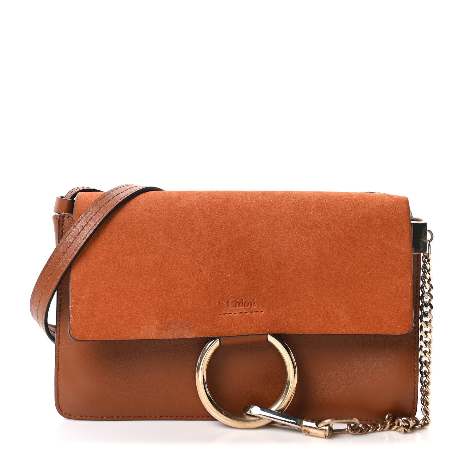 Suede Calfskin Small Faye Shoulder Bag Tobacco
