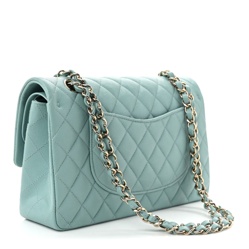 Caviar Quilted Medium Double Flap Light Blue Light Blue